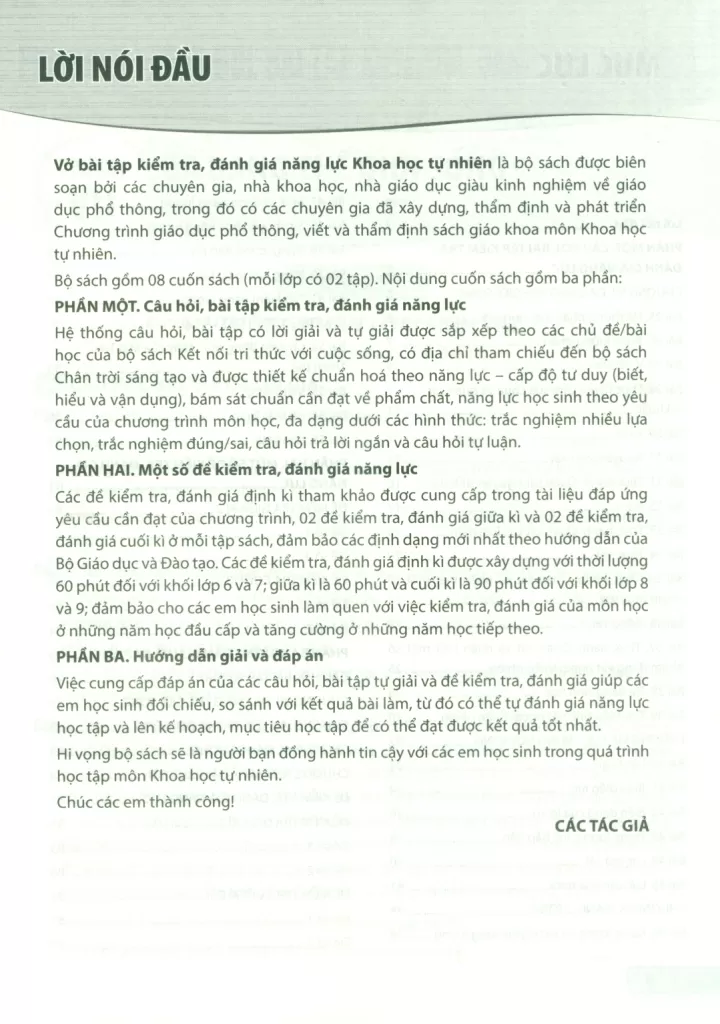 VỞ BÀI TẬP KIỂM TRA, ĐÁNH GIÁ NĂNG LỰC KHOA HỌC TỰ NHIÊN LỚP 6 - TẬP 2 (Sử dụng cho SGK Kết nối tri thức, Chân trời sáng tạo)